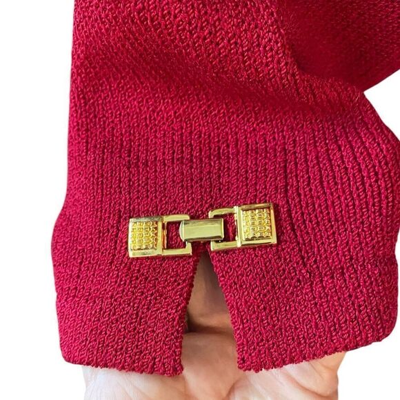 St. John Designer Red Knit Gold Hardware Details Elegant Evening Workwear Dress - Picture 5 of 8